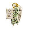 Green angel bearing scroll with Aries symbol